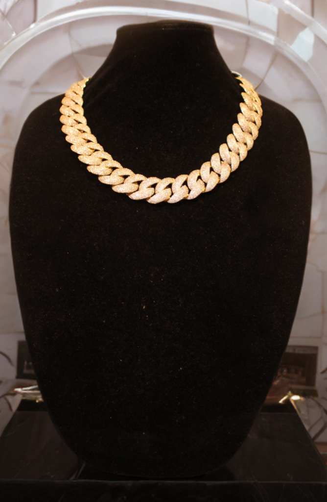 24mm Cuban Miami 186ct Lab Sim VVS1 Diamond Necklace - Gold