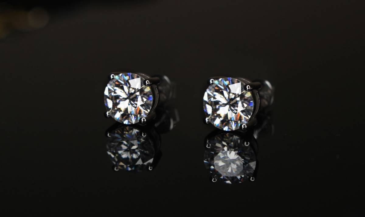 6.2mm Sterling Silver 1ct Lab Simulated VVS1 Diamond Earrings 4-Prong