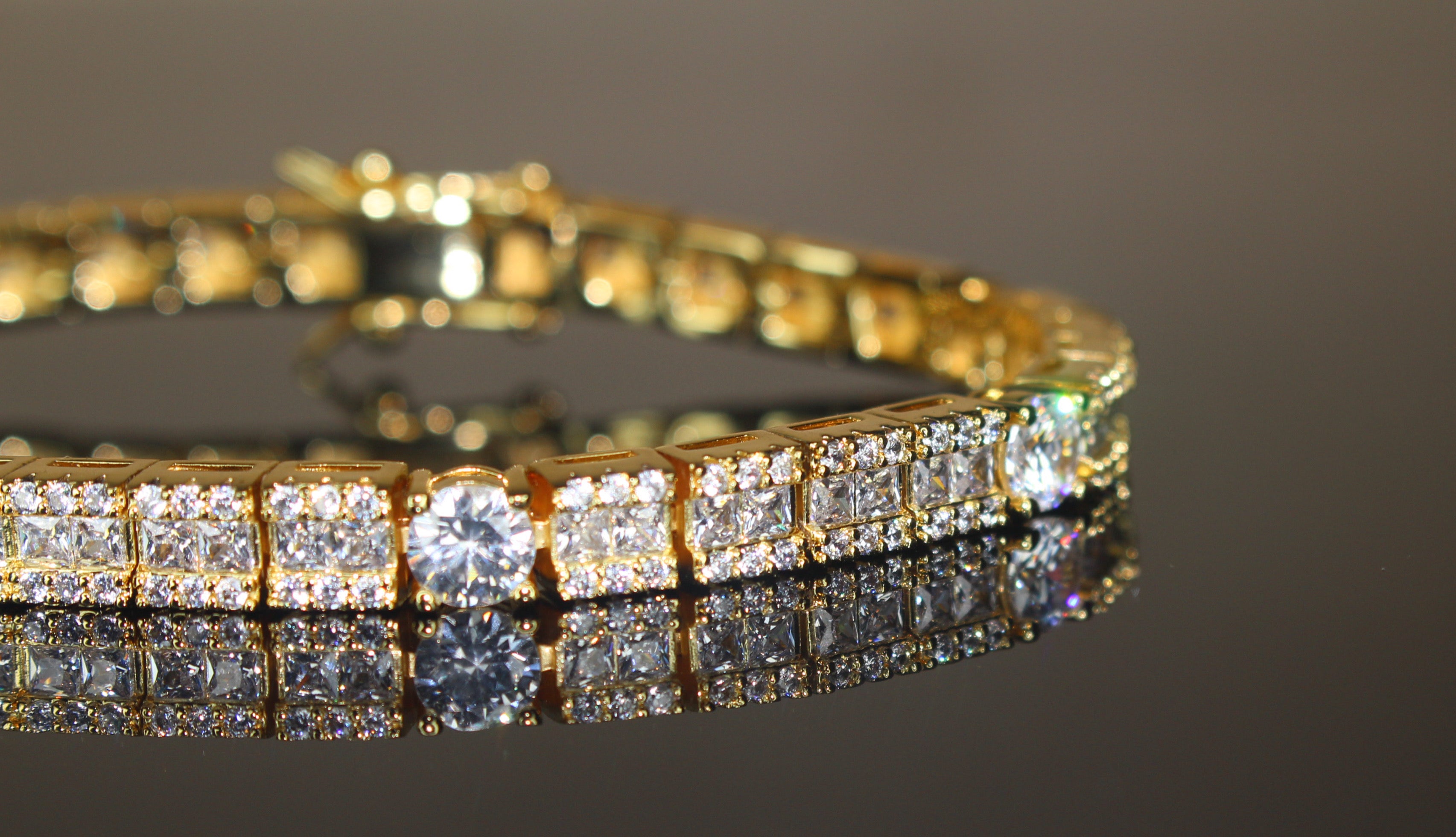 6mm Square Round Tennis BAGUETTE Bracelet 16.75ct Lab Sim Diamond - Gold