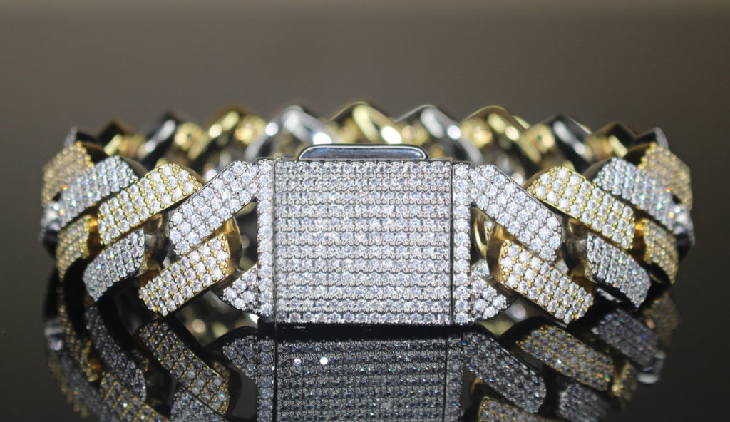 20mm Cuban Miami 25.2ctw Lab Sim VVS1 Diamonds Bracelet - 2Tone Gold