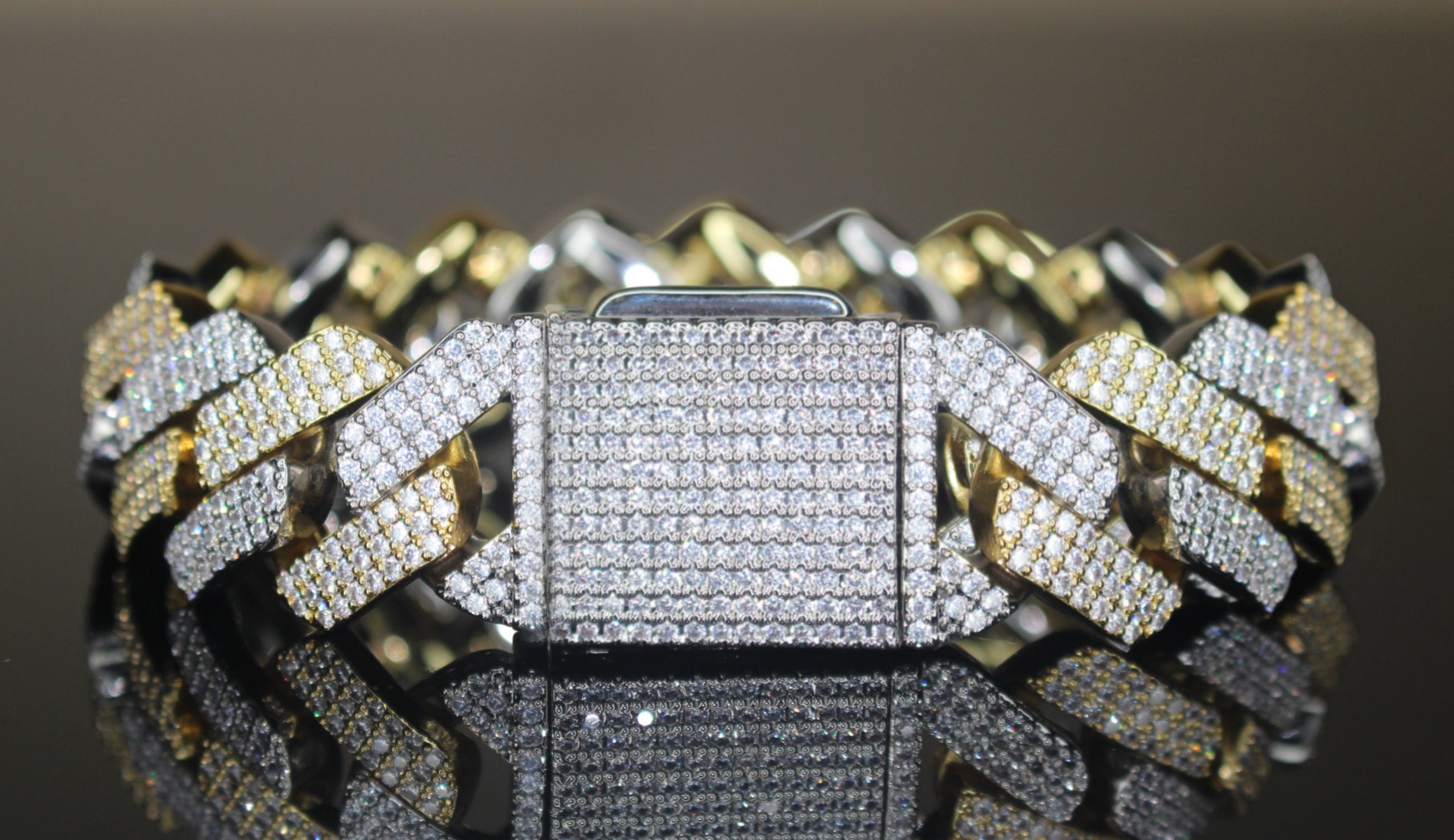 20mm Cuban Miami 25.2ctw Lab Sim VVS1 Diamonds Bracelet - 2Tone Gold