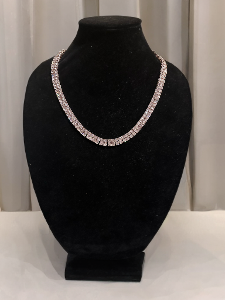 10mm Double Row Tennis Chain 182ct Lab Sim VVS1 Diamond Necklace - Rose Gold