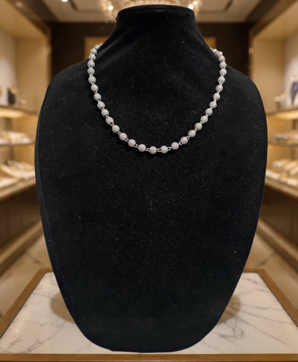 8mm BEADED Chain Necklace 62.8ctw VVS1 Lab Sim Diamonds