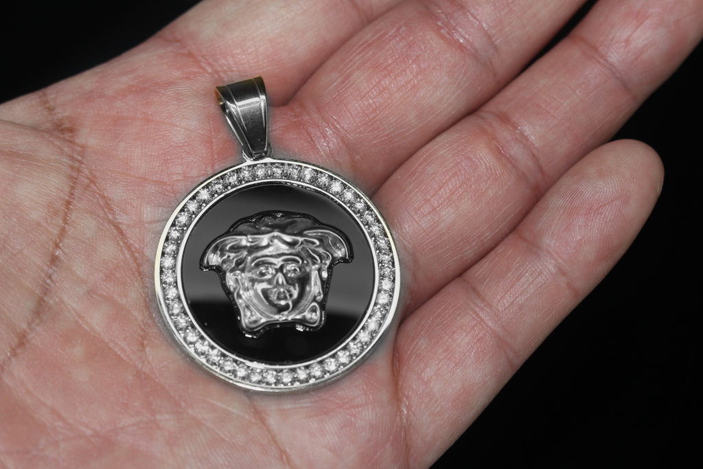 Medusa Black Gold Medallion Pendant 3.6ct Lab Sim VVS1 Diamonds