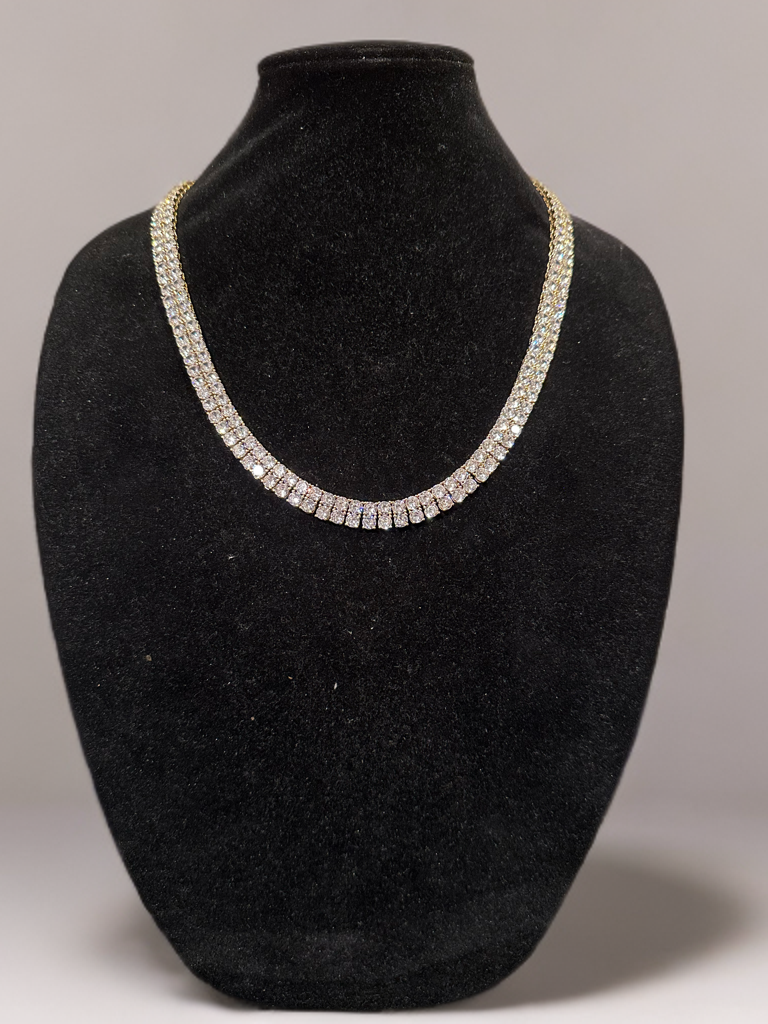 10mm Double Row Tennis Chain 182ct Lab Sim VVS1 Diamond Necklace - Gold