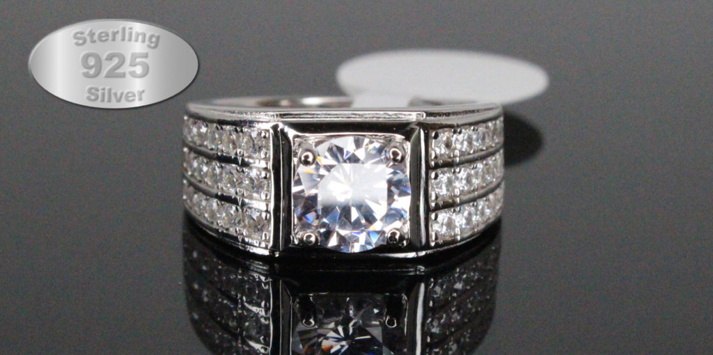 Men's Statement Ring 4.6ct Lab Sim VVS1 Diamond 925 STERLING SILVER