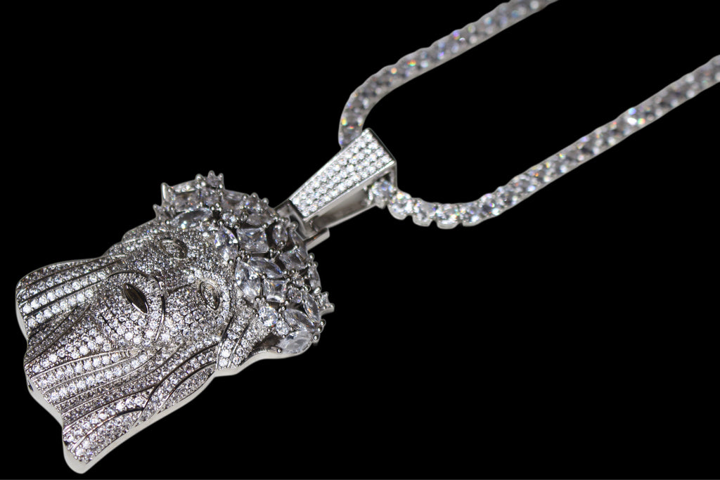 Large Jesus Pendant 79.8ct Lab Sim VVS1 Diamond Tennis Chain