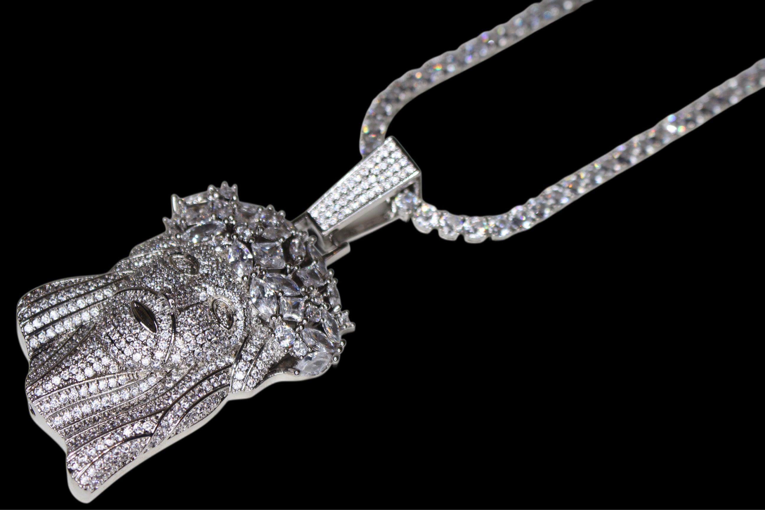 Large Jesus Pendant 79.8ct Lab Sim VVS1 Diamond Tennis Chain