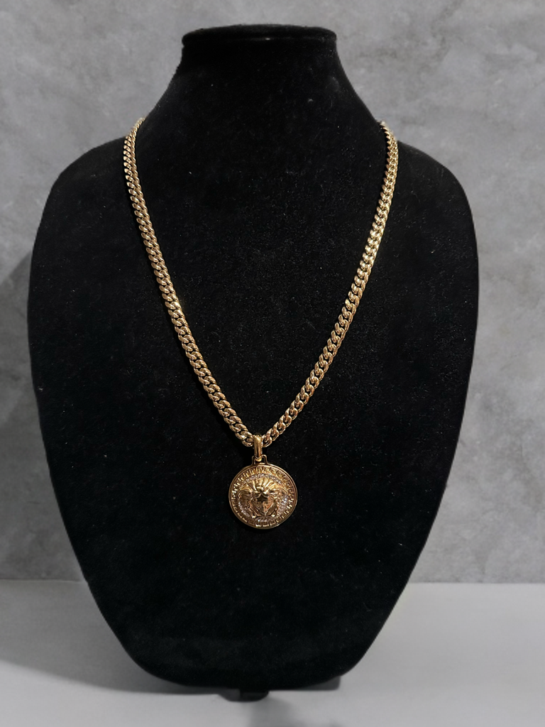 Medusa Medallion Pendant Cuban Miami Chain Necklace Lab Sim VVS1 Diamond