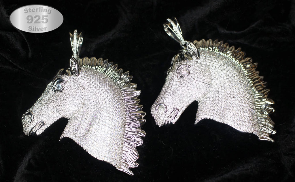 925 STERLING SILVER XL HORSE Pendant 18.2ct Lab Sim VVS1 Diamonds