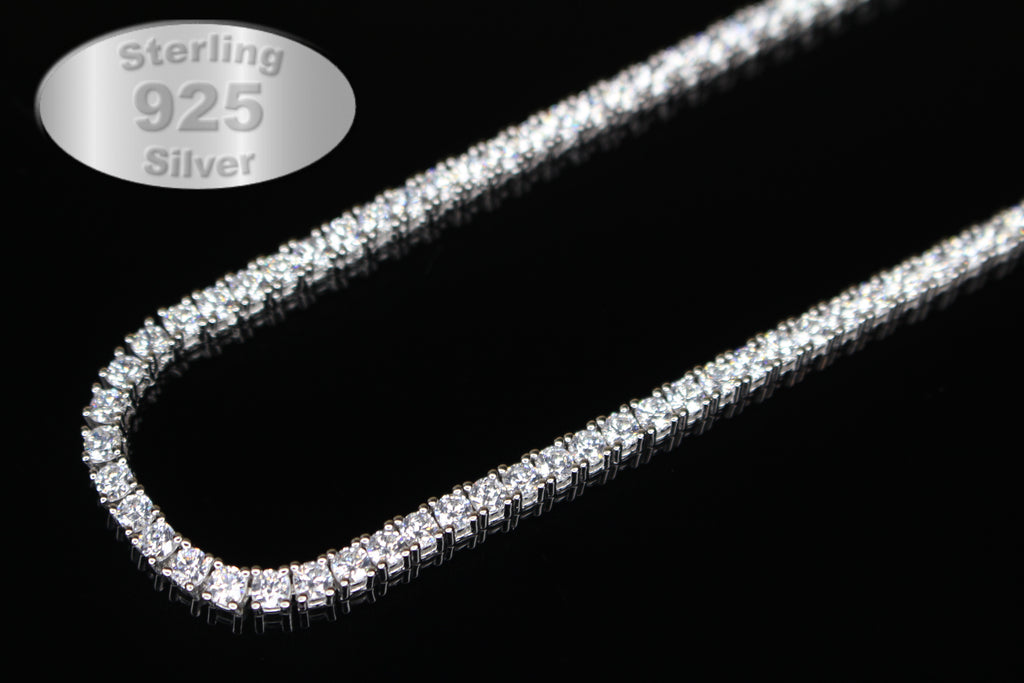 3mm Tennis Chain 60ct Lab Sim VVS1 Diamond Necklace - 925 STERLING SILVER