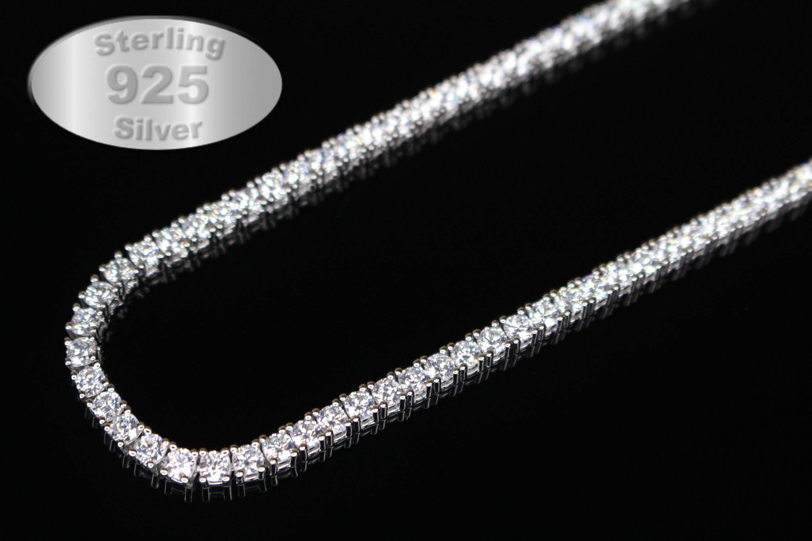 3mm Tennis Chain 60ct Lab Sim VVS1 Diamond Necklace - 925 STERLING SILVER