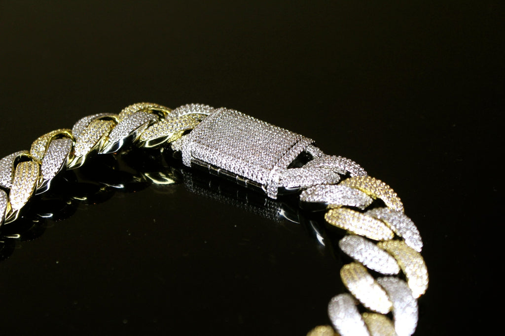 20mm Two-Tone Gold/Silver Cuban Miami 82ctw Lab Sim VVS1 Diamond Necklace
