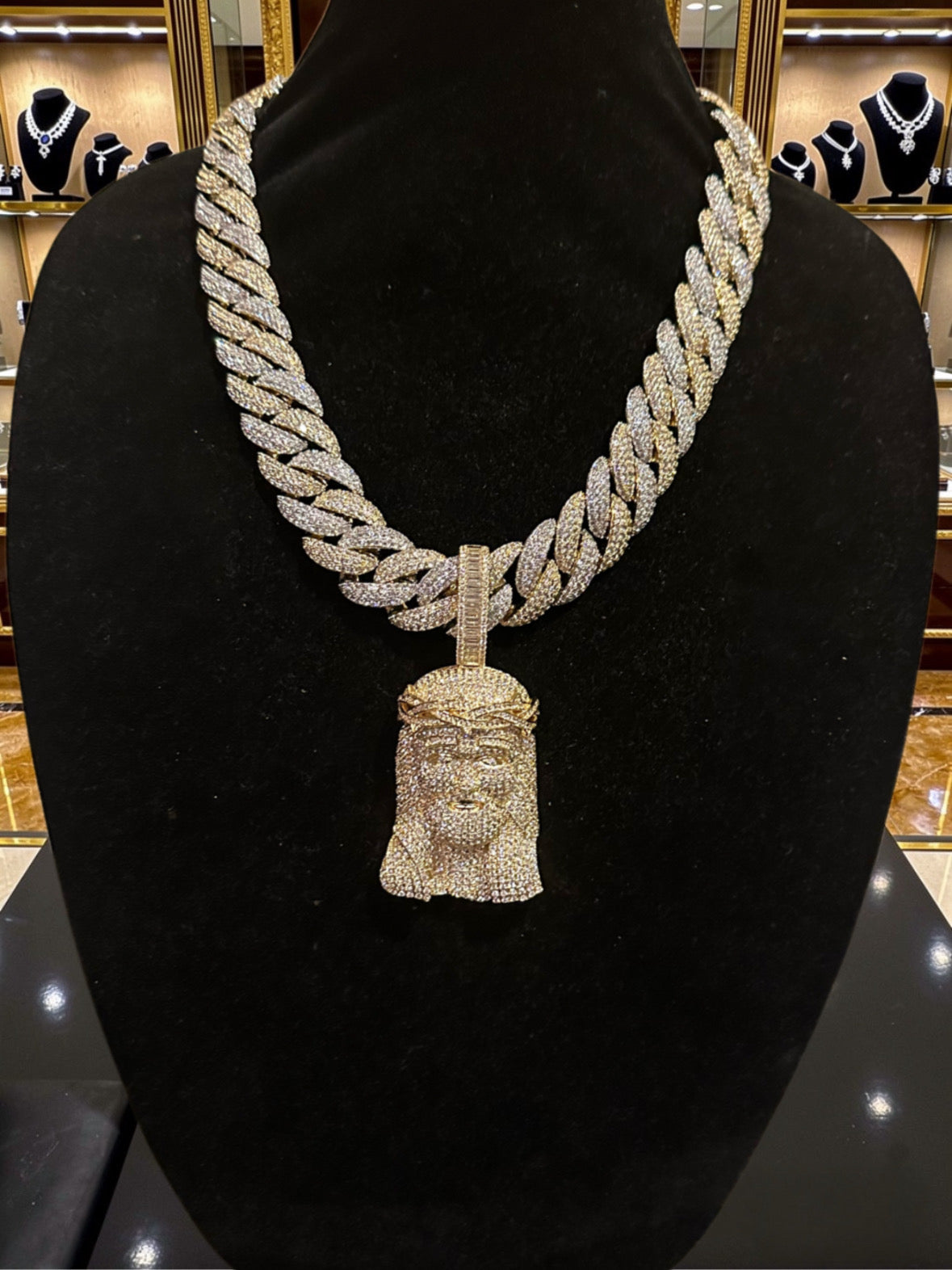 XXL JESUS Pendant Cuban Miami 22mm 144.6ctw Lab Sim Diamond Necklace - 2TONE GOLD
