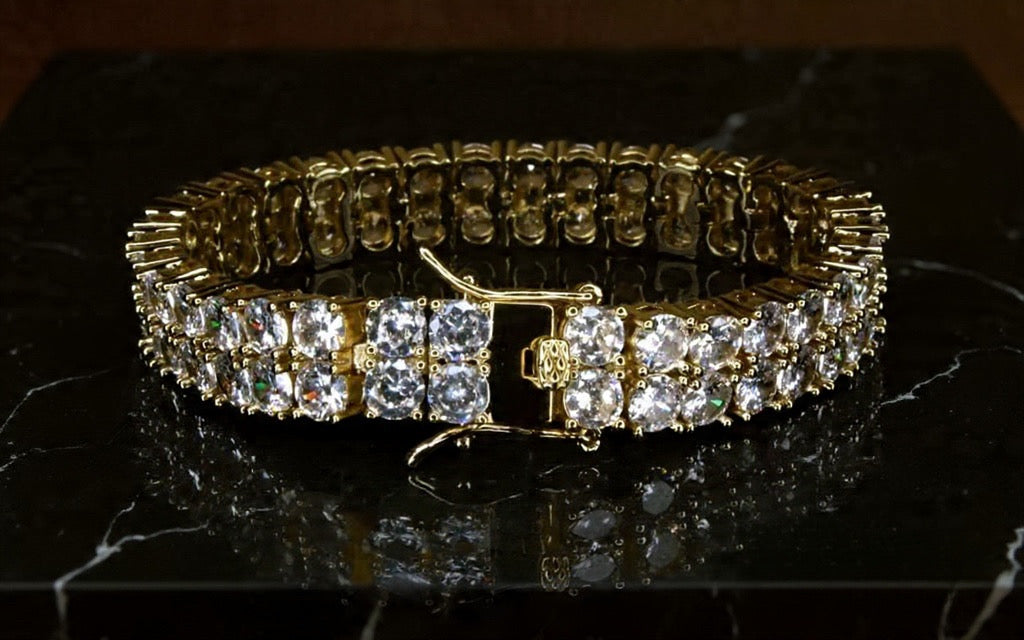 10mm Double Row Tennis 80ctw Lab Sim VVS1 Diamond Bracelet- GOLD