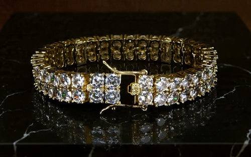 10mm Double Row Tennis 80ctw Lab Sim VVS1 Diamond Bracelet- GOLD