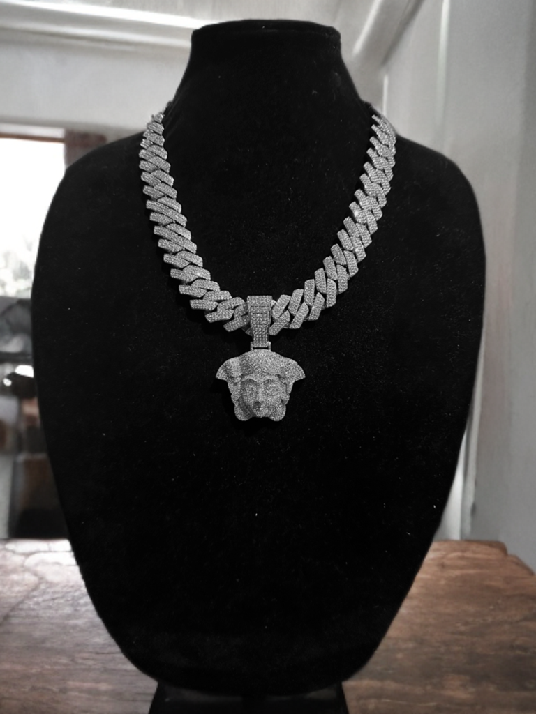 XXL MEDUSA VERSACE 20mm Cuban Miami Prong 186ct Lab Sim VVS1 Diamond Necklace SET