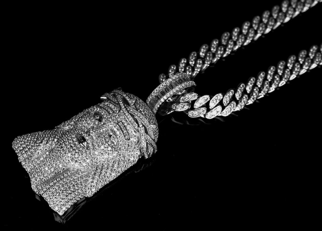 XXL Jesus Pendant 12mm Cuban Miami 86.7ct Lab Sim VVS1 Diamond Necklace SET