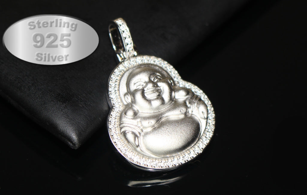 Happy Buddha GENUINE 925 Sterling Silver 2.2ct Lab VVS1 Sim Diamond Pendant 9g