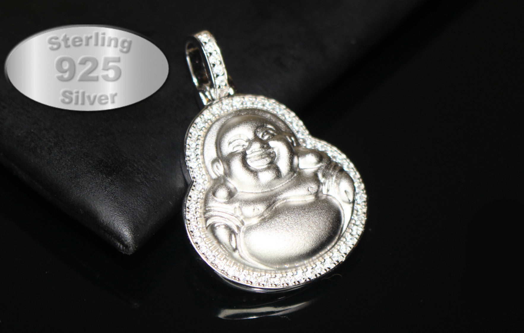 Happy Buddha GENUINE 925 Sterling Silver 2.2ct Lab VVS1 Sim Diamond Pendant 9g