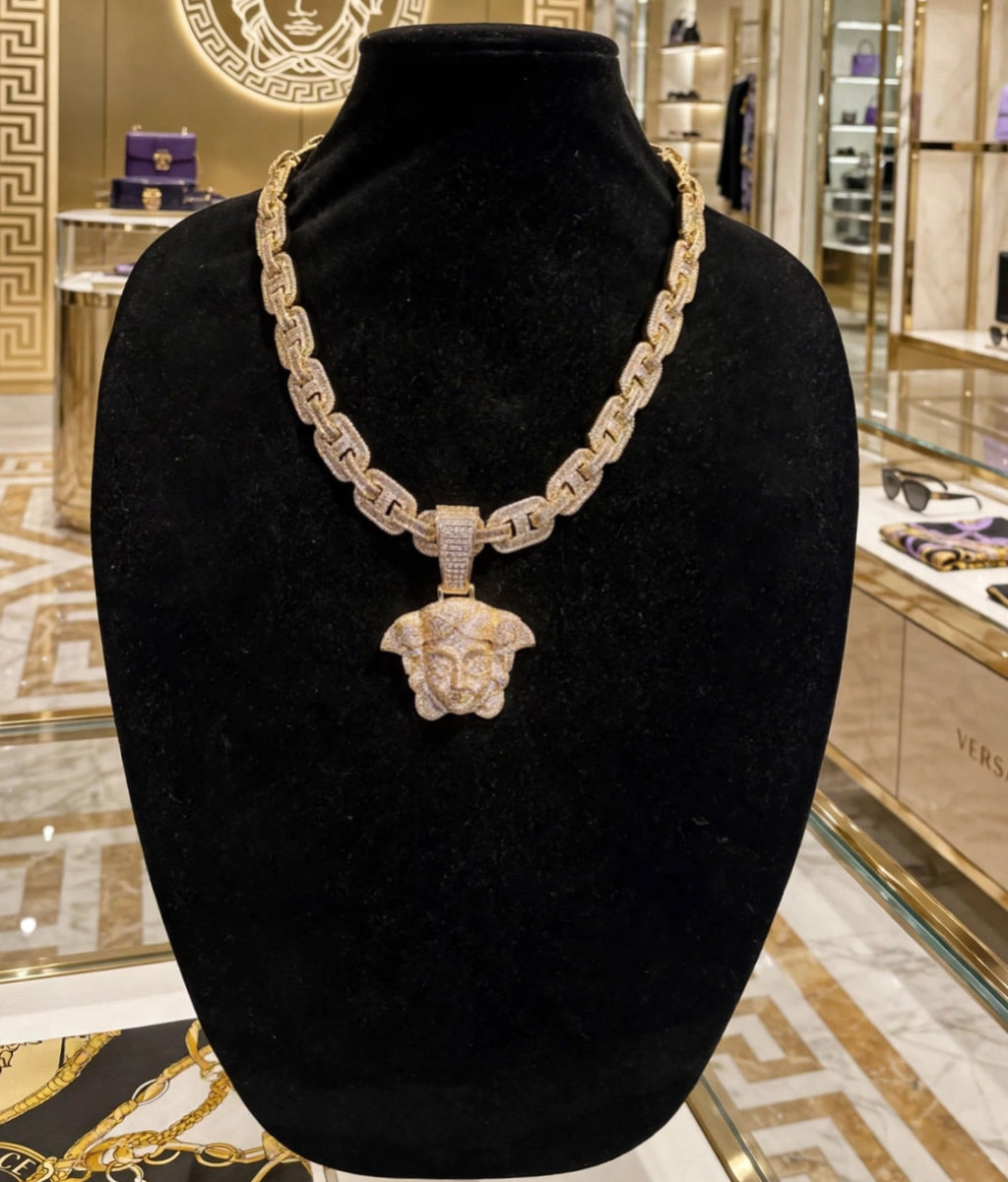 XXL MEDUSA 14mm Mariner Chain 96.8ct BAGUETTE Lab Sim VVS1 Diamond - GOLD