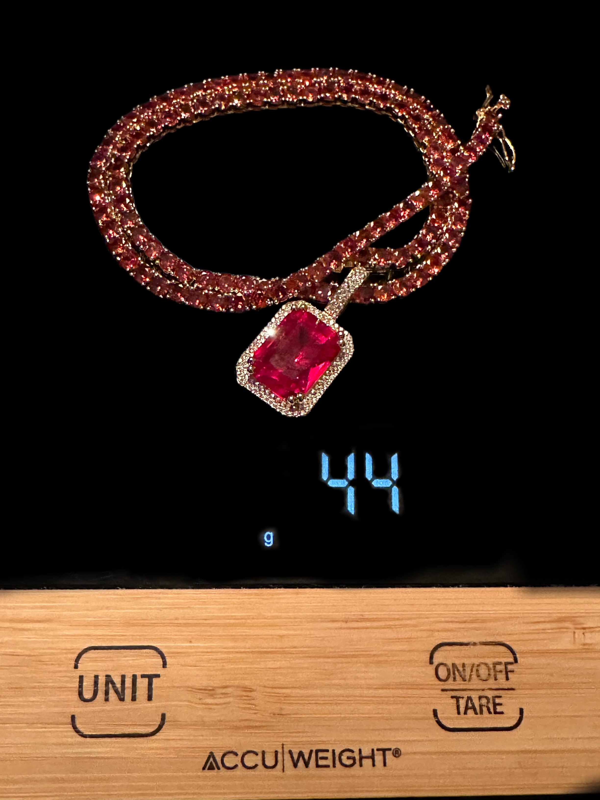 4mm Ruby Red Tennis Chain Necklace 62ct Lab Sim Diamond Pendant - Red SAPPHIRE
