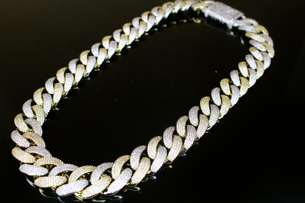 20mm Two-Tone Gold/Silver Cuban Miami 82ctw Lab Sim VVS1 Diamond Necklace