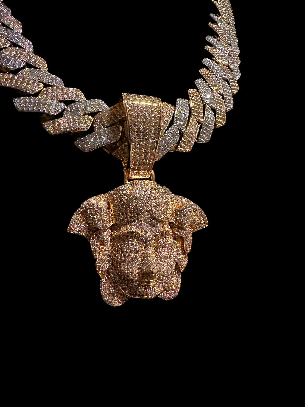 XXL MEDUSA VERSACE 20mm Cuban Miami Prong 186ct Lab Sim VVS1 Diamond Necklace SET - Gold