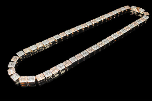 10mm Baguette Square Cushion-Cut Tennis Chain 124.6ct Lab Sim VVS1 Diamond Necklace - Rose/White Gold