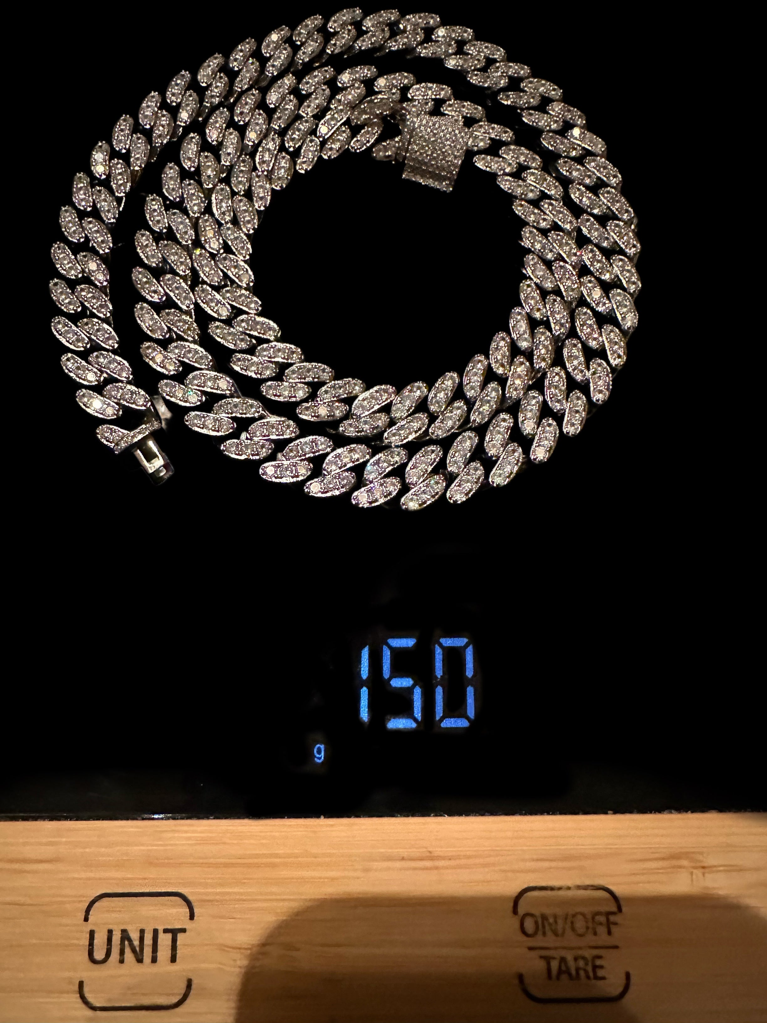 12mm Cuban Miami 62.8ctw Lab Sim VVS1 Diamonds Necklace