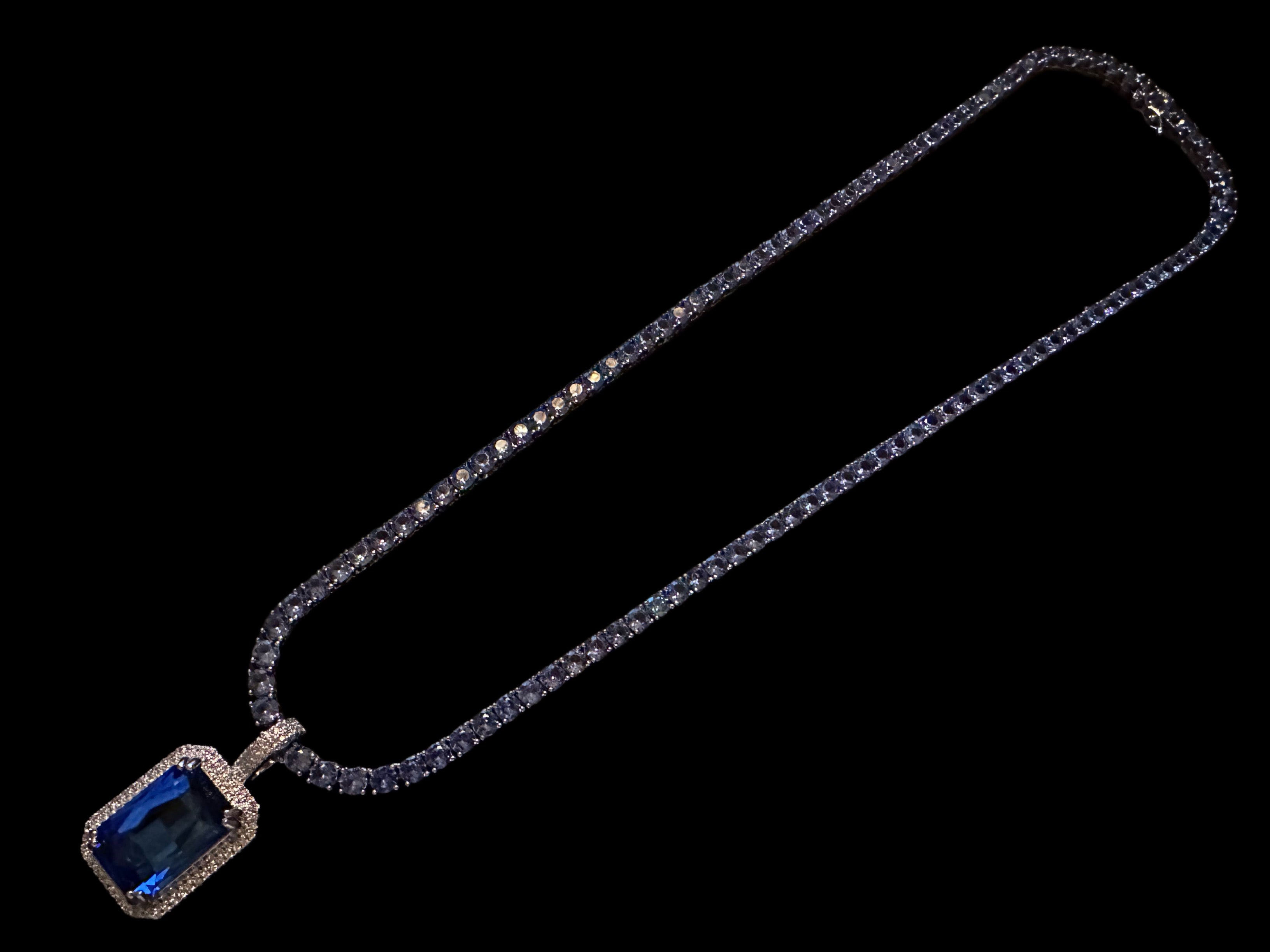 4mm True Blue Tennis Chain Necklace 62ct Lab Sim Diamond Pendant - BLUE SAPPHIRE