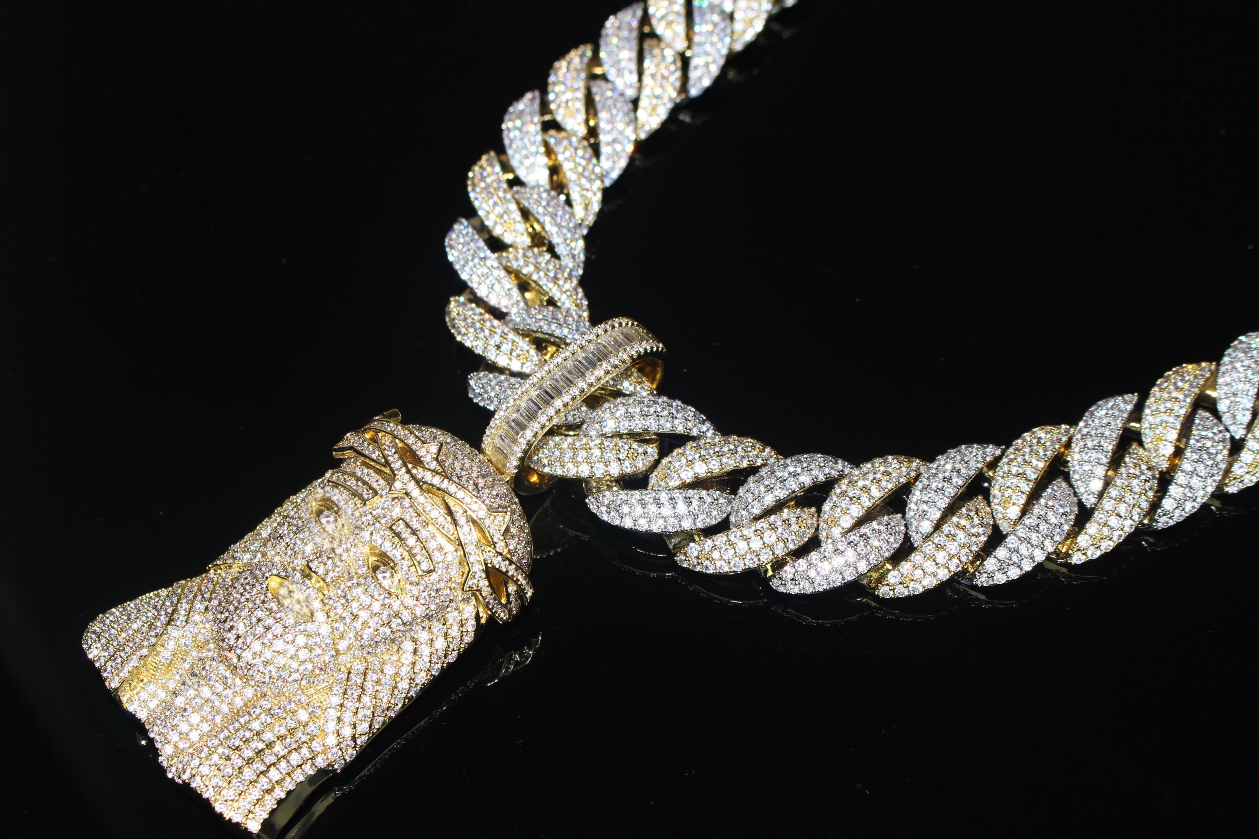 XXL JESUS Pendant Cuban Miami 22mm 144.6ctw Lab Sim Diamond Necklace - 2TONE GOLD