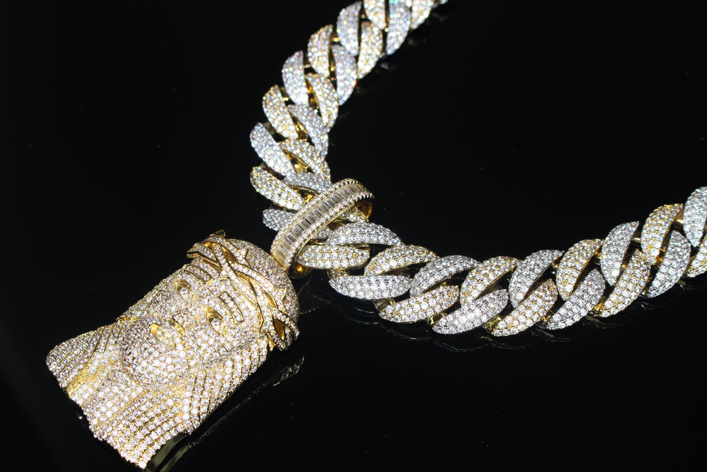 XXL JESUS Pendant Cuban Miami 22mm 144.6ctw Lab Sim Diamond Necklace - 2TONE GOLD