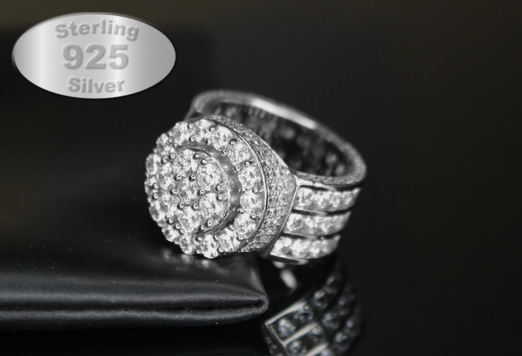 Men's MASSIVE TENNIS Statement Ring 12.6ct Lab Sim VVS1 Diamond 925 STERLING SILVER