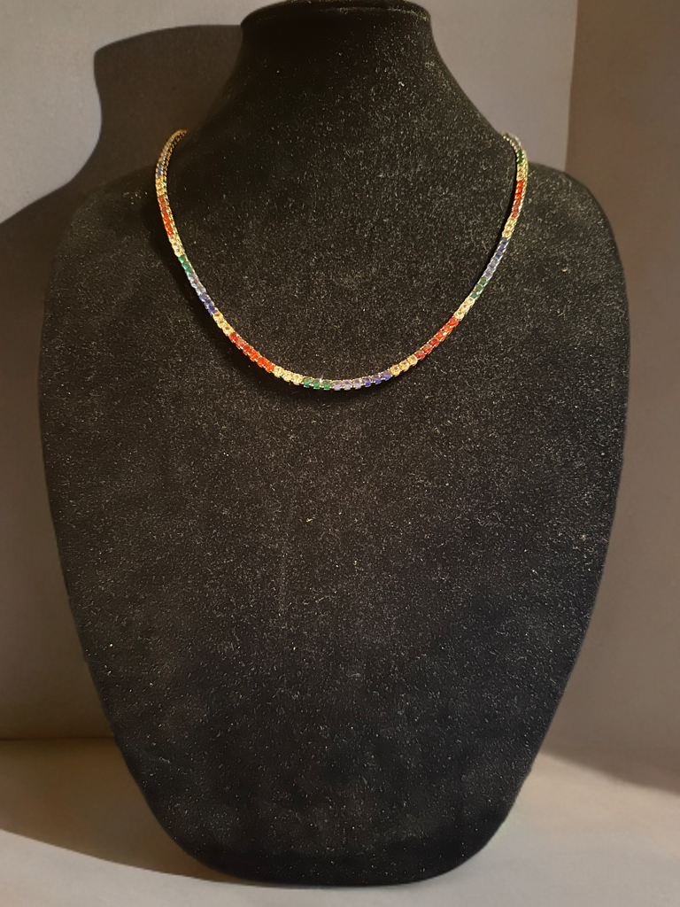 4mm RAINBOW Tennis Chain 70ct Lab Sim VVS1 Diamond Necklace - Gold