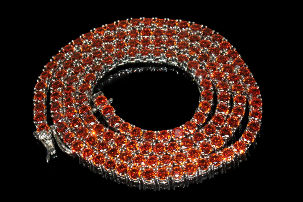 4mm Tennis Chain 70ct Lab Sim VVS1 Diamond Necklace - RUBY RED