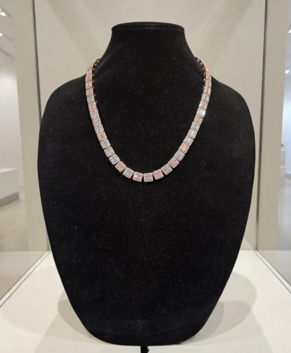 10mm Baguette Square Cushion-Cut Tennis Chain 124.6ct Lab Sim VVS1 Diamond Necklace - Rose/White Gold