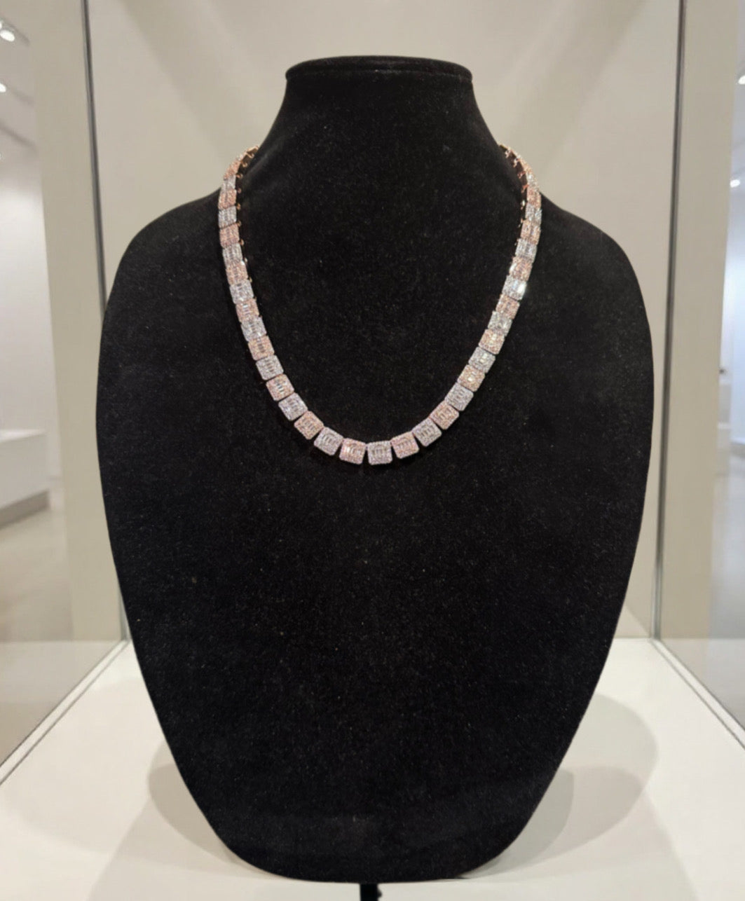 10mm Baguette Square Cushion-Cut Tennis Chain 124.6ct Lab Sim VVS1 Diamond Necklace - Rose/White Gold