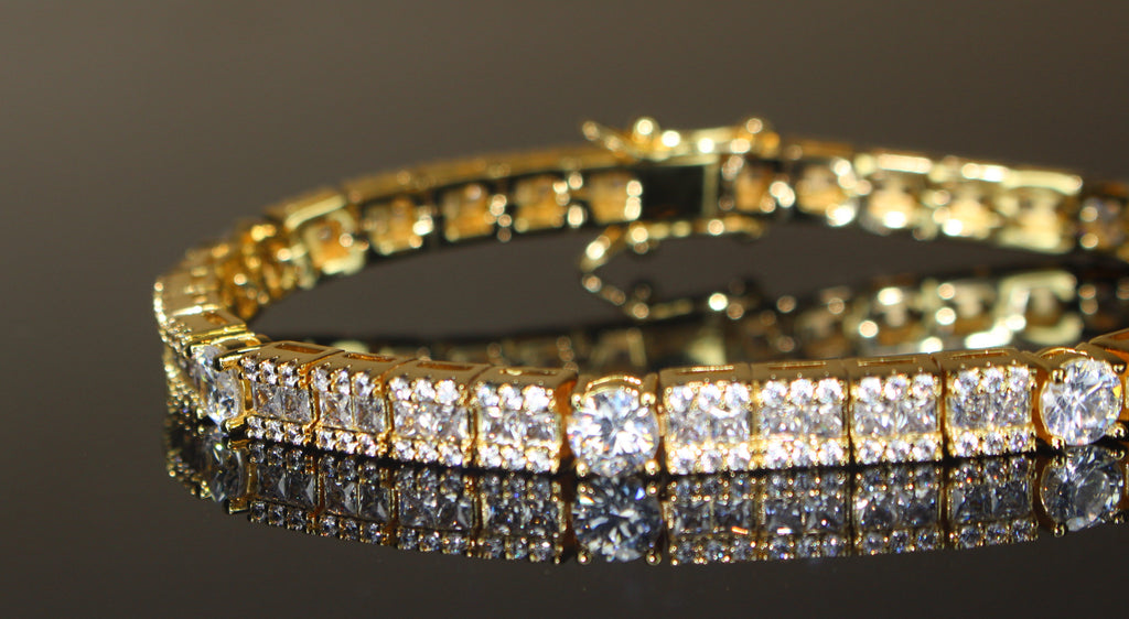 6mm Square Round Tennis BAGUETTE Bracelet 16.75ct Lab Sim Diamond - Gold