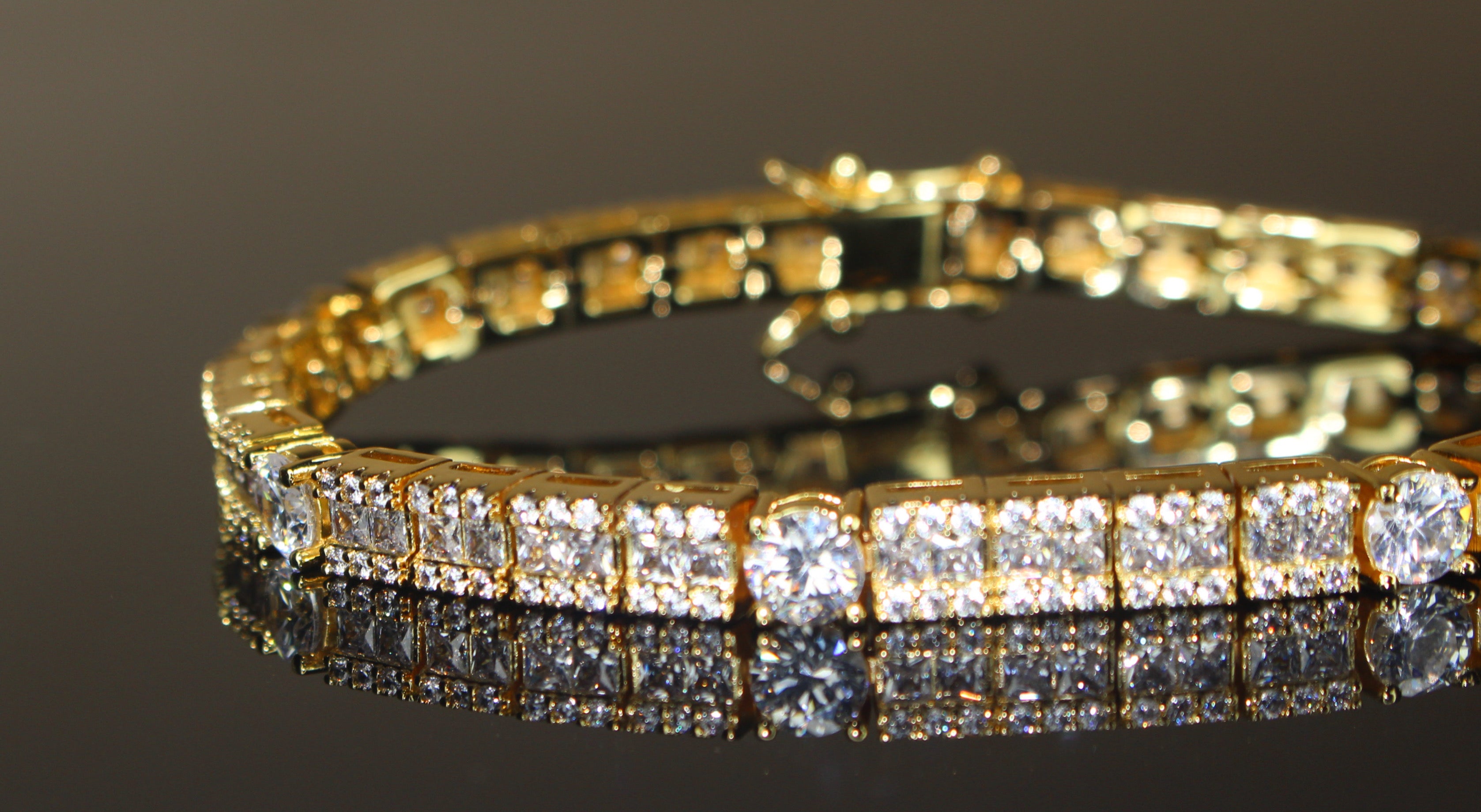 6mm Square Round Tennis BAGUETTE Bracelet 16.75ct Lab Sim Diamond - Gold
