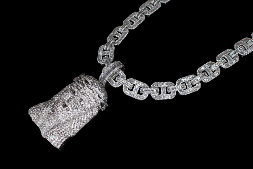 XXL Jesus Pendant 14mm Mariner 86ct Lab Sim VVS1 Diamond Necklace