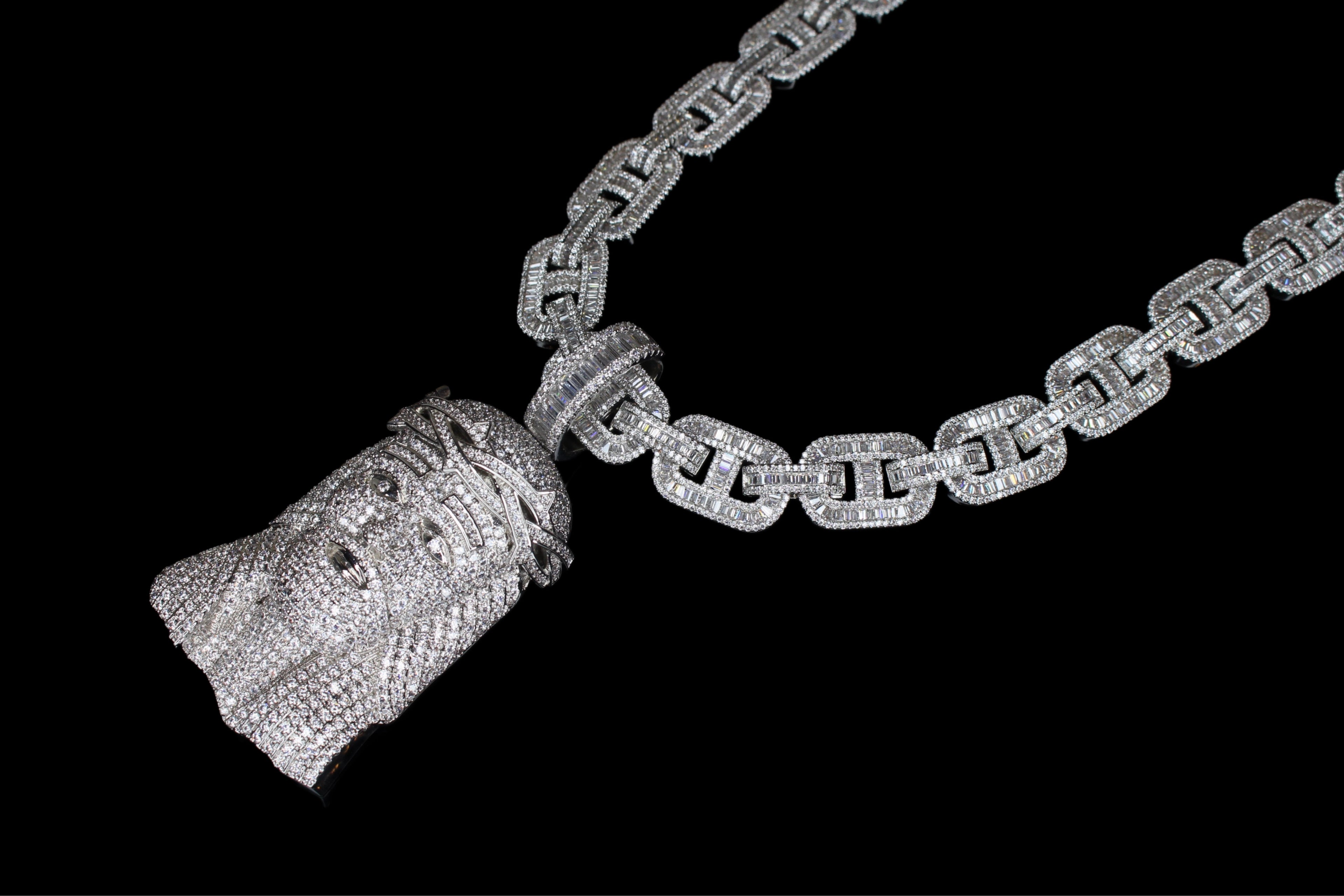 XXL Jesus Pendant 14mm Mariner 86ct Lab Sim VVS1 Diamond Necklace