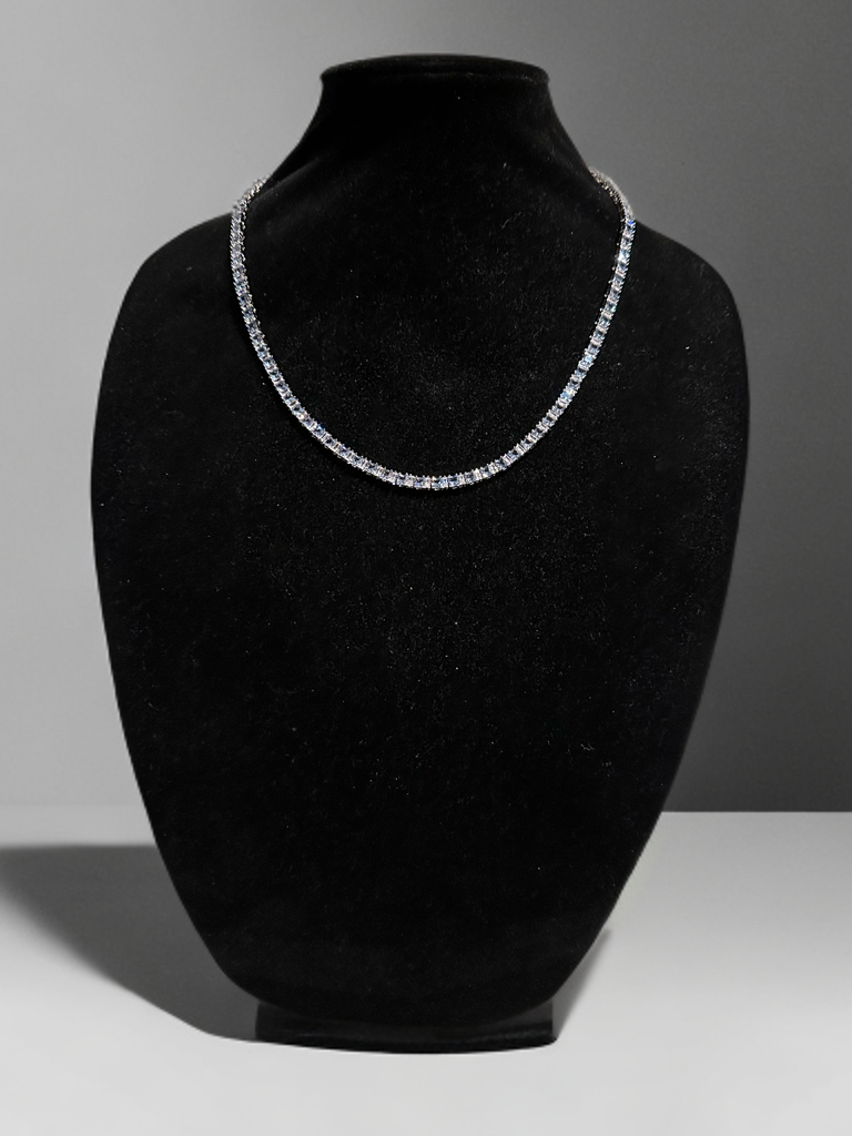 4mm Tennis Blue Square BAGUETTE 70ct Lab Sim VVS1 Diamond Necklace