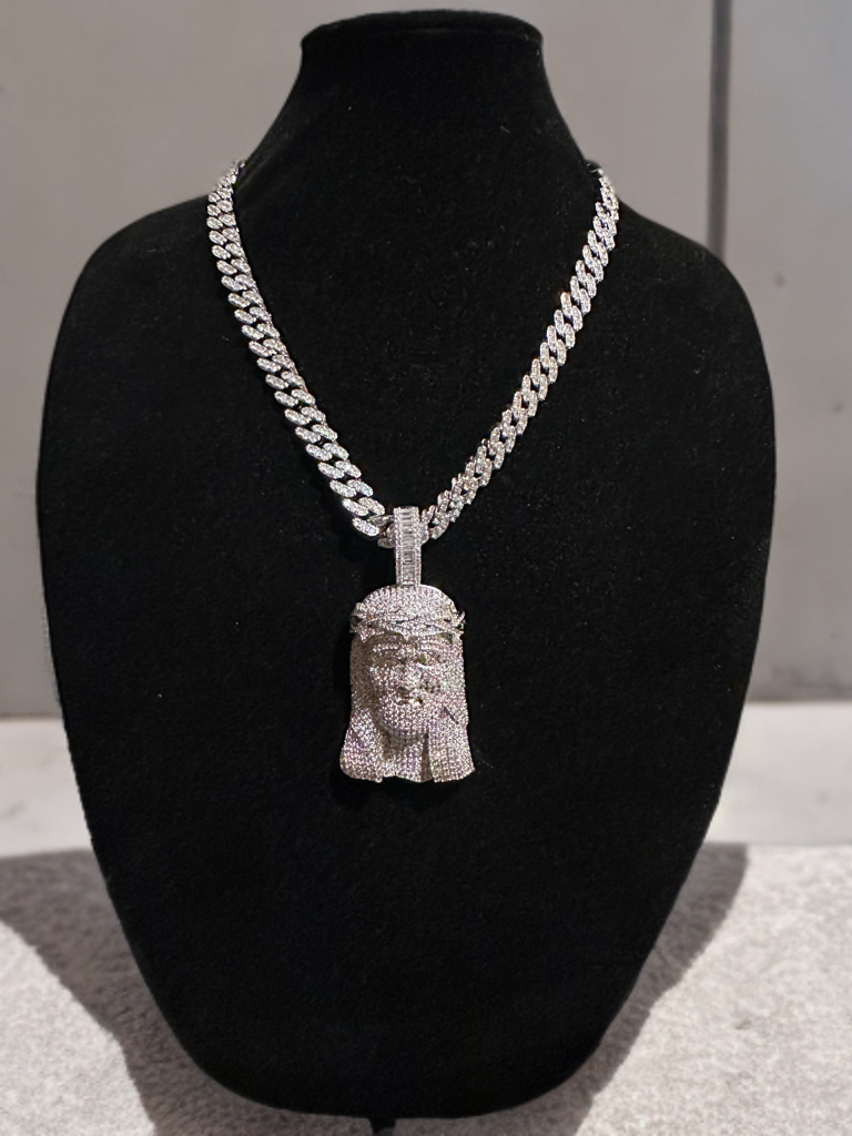 XXL Jesus Pendant 12mm Cuban Miami 86.7ct Lab Sim VVS1 Diamond Necklace SET