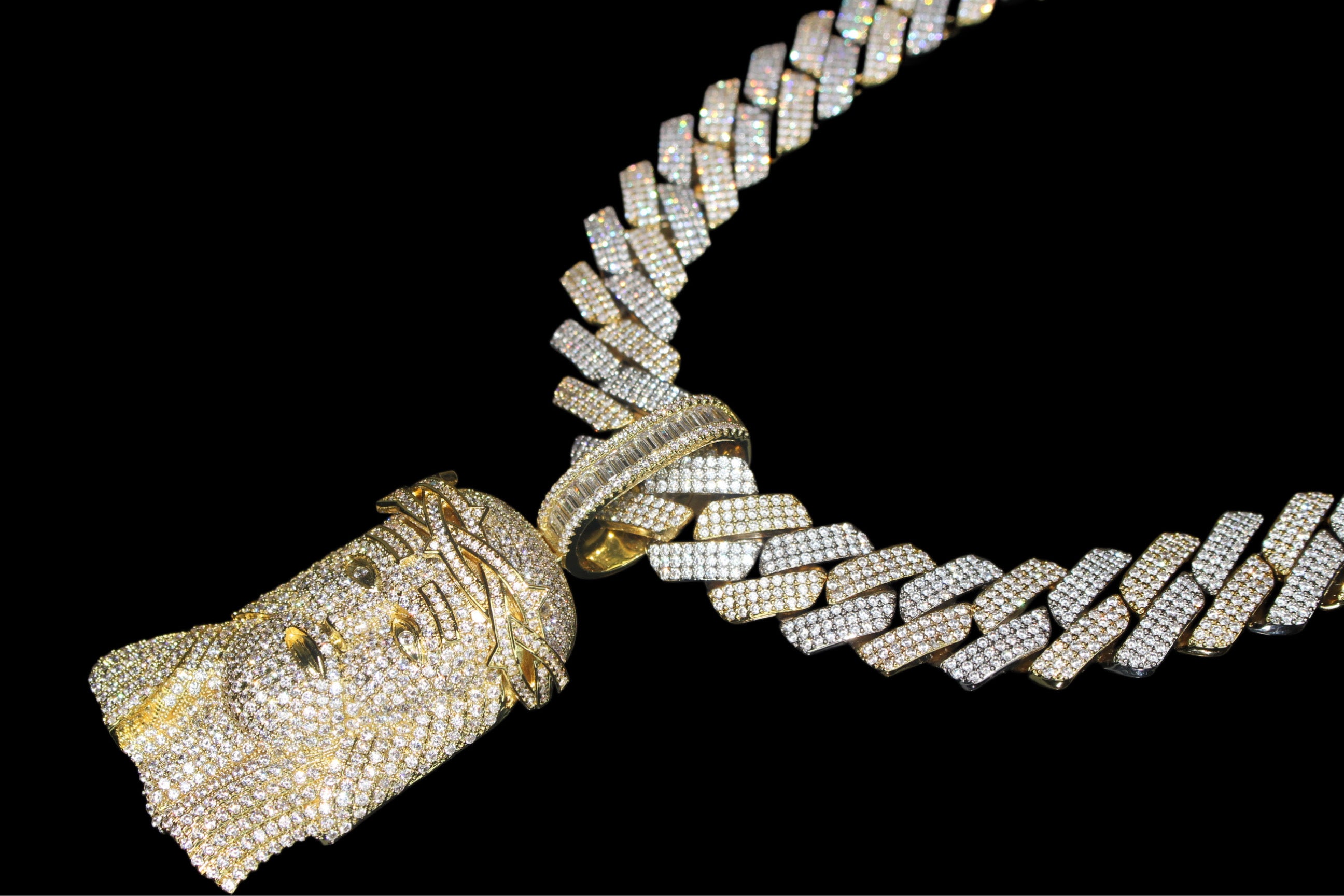 XXL Jesus Pendant 20mm Cuban Miami 186.7ct Lab Sim VVS1 Diamond Necklace SET 2-Tone Gold