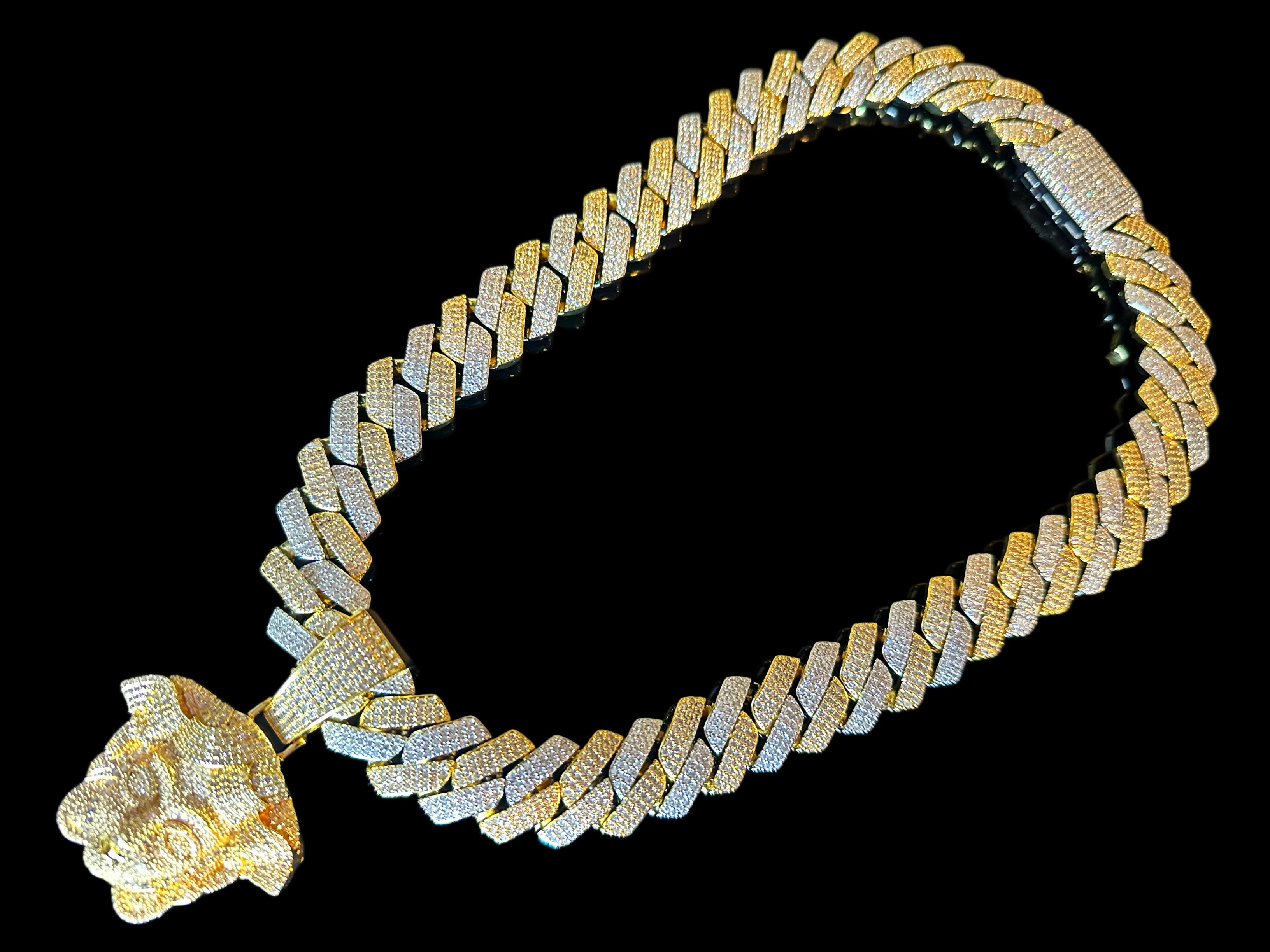 XXL MEDUSA VERSACE 20mm Cuban Miami Prong 186ct Lab Sim VVS1 Diamond Necklace SET - Gold