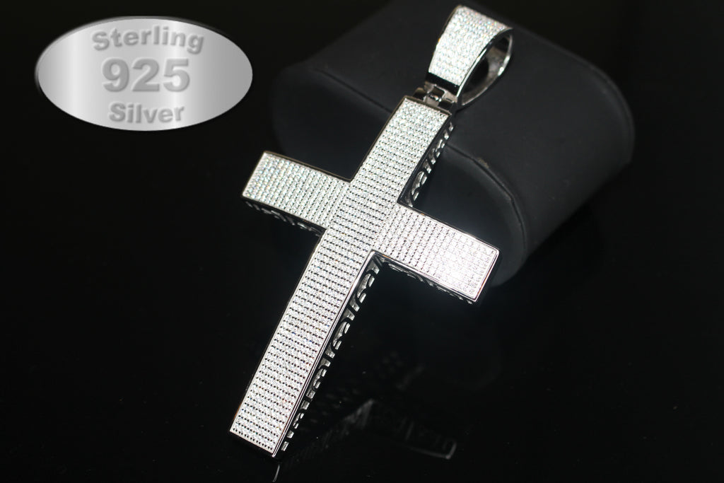 XL CROSS MASSIVE Pendant 12.6ct Lab Sim VVS1 Diamonds - 925 STERLING SILVER
