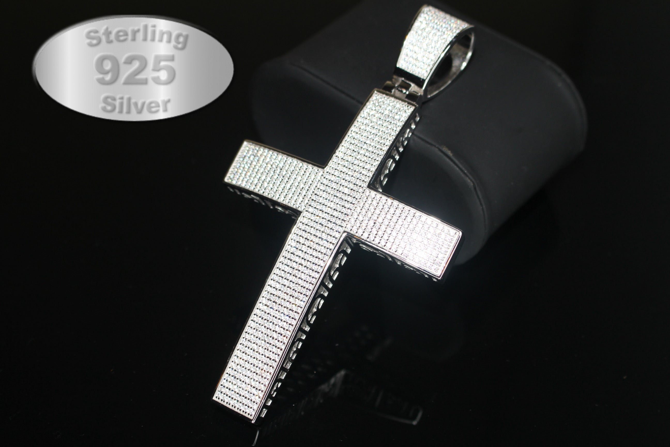 XL CROSS MASSIVE Pendant 12.6ct Lab Sim VVS1 Diamonds - 925 STERLING SILVER