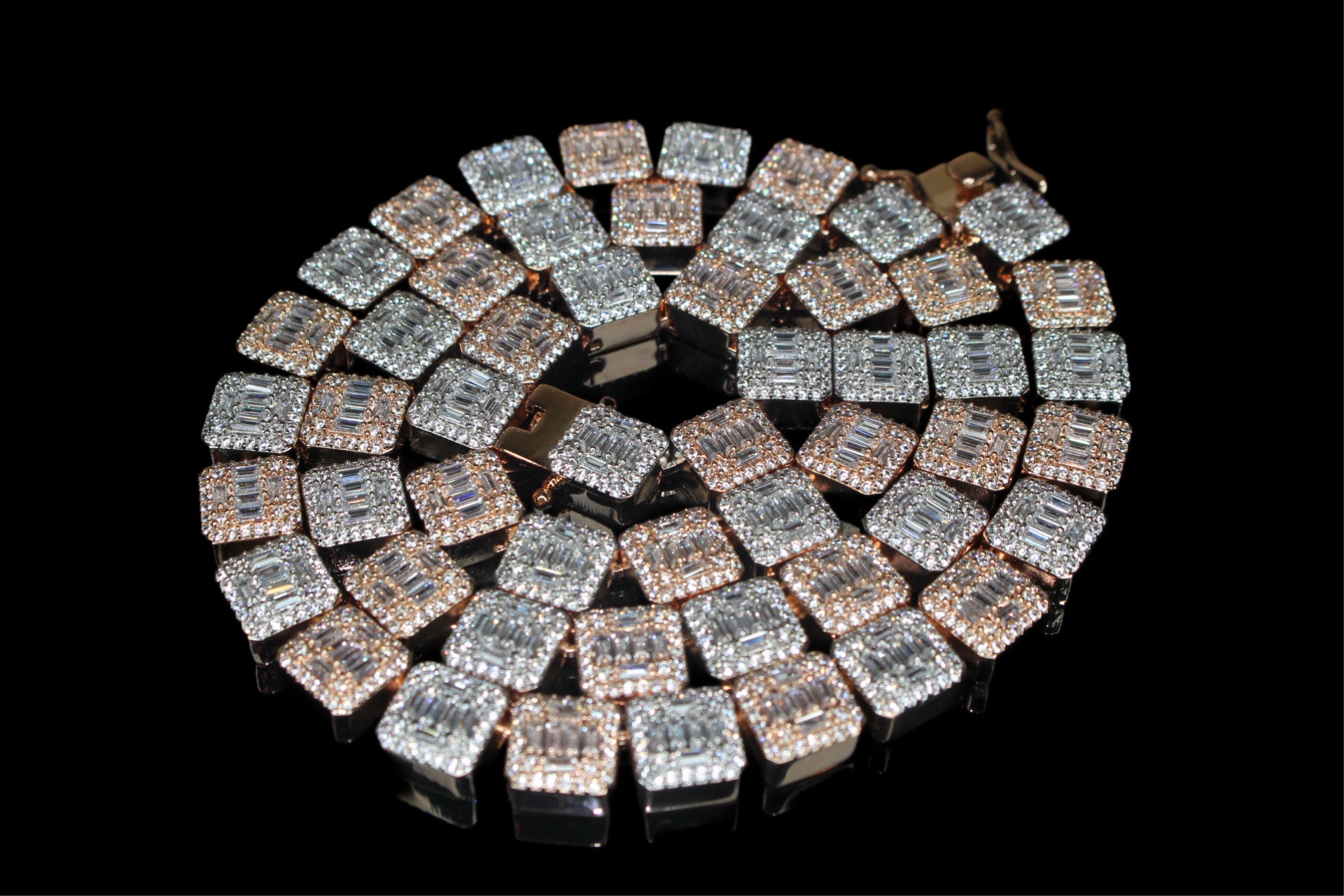 10mm Baguette Square Cushion-Cut Tennis Chain 124.6ct Lab Sim VVS1 Diamond Necklace - Rose/White Gold
