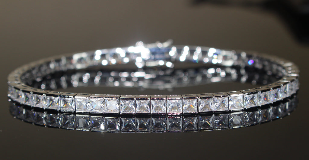 4mm Baguette Square Cushion-Cut Tennis Bracelet 15.75ct Lab Sim Diamonds